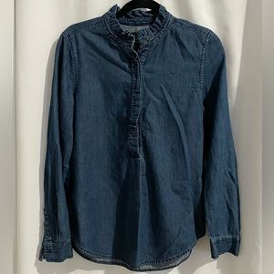 Gap denim shirt, ruffle collar, XS, button front, like new
